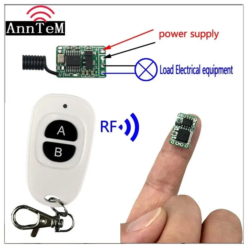 

wireless remote control switch Mini small 433mhz rf transmitter receiver 3.7v 5v 6v 9v 12 Battery power circuit micro Controller