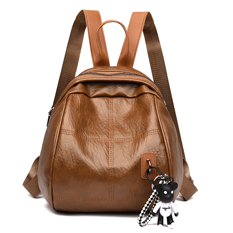 

Women's mini travel backpack Fashion girl diagonal dual-use bear pendant female bag Casual PU leather backpack Student schoolbag