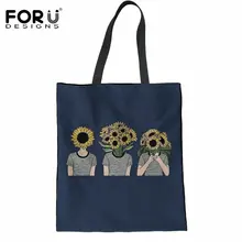 FORUDESIGNS/забавная женская льняная Сумка-тоут с рисунком подсолнуха, Повседневная тканевая сумка для покупок, для девушек, Женская Экологичная дорожная пляжная сумка