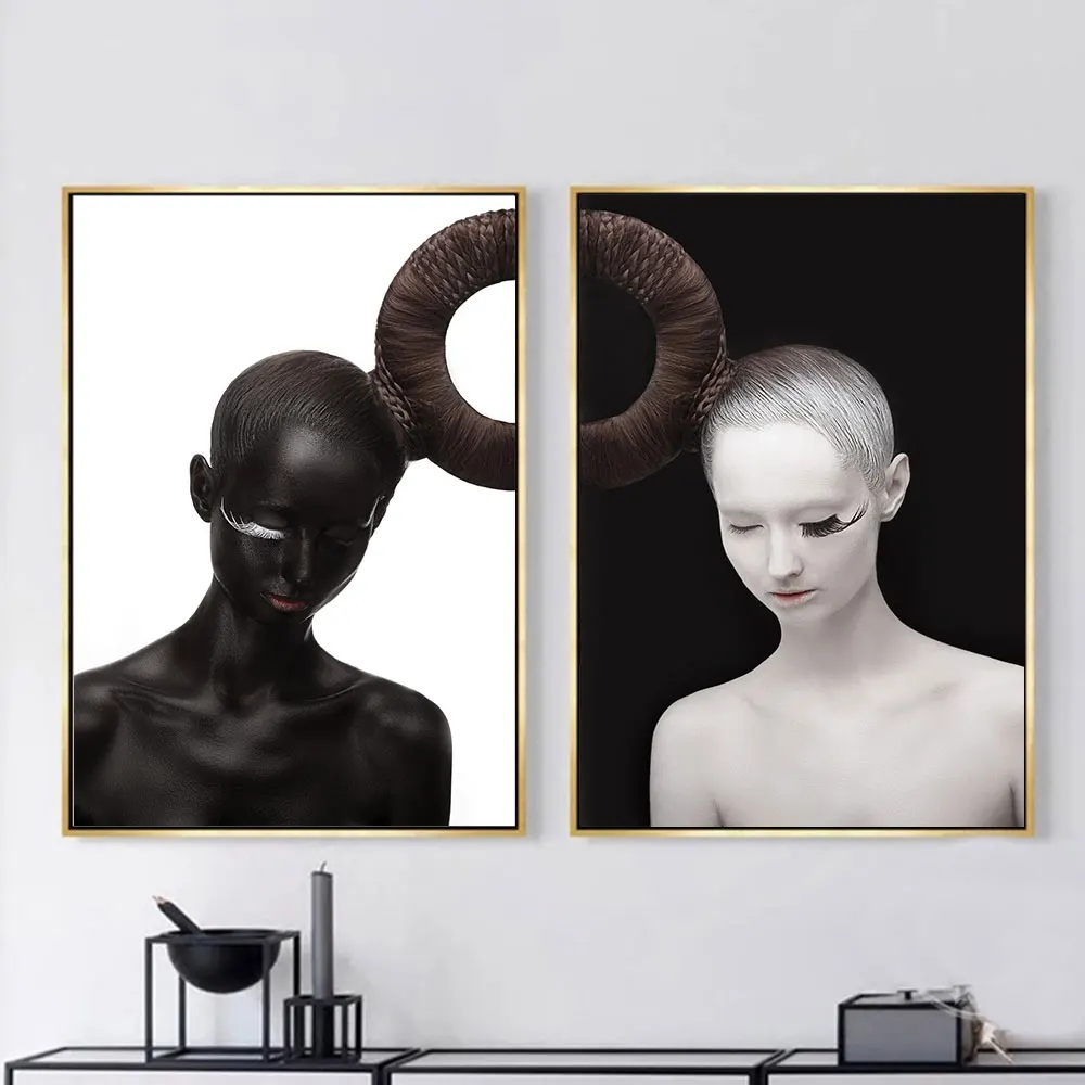 

Modern Fashion Art Black And White Girl Canvas Oil Painting Nordic Style Home Decoration Wall Picture For Living Room Home Decor