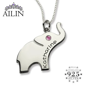 

Wholesale Lucky Birthstone Elephant Necklace Silver Name Necklace Initial Elephant Necklace Luck with You Name Baby Jewelry