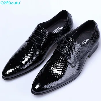 

QYFCIOUFU Lace-up Business Wedding Patent Leather Oxford Shoes For Men Dress Shoes Snake Pattern Pointed Toe Men Formal Shoes
