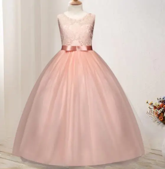Нарядное детское платье с цветочным узором для девочек; наряды подружки невесты; элегантное платье принцессы; платье для выпускного вечера; новогодний костюм - Цвет: Pink