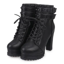 Fashion martin boots new arrival spring and autumn motorcycle boots women’s high heels shoes rivet medium leg boots thick heel