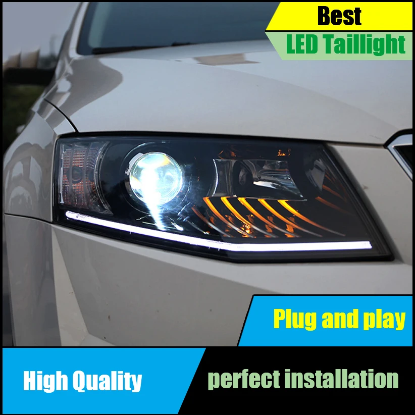 Car Styling Head Lamp for Skoda Octavia 2015 2017 Headlights LED Headlight ANGEL EYES DRL Bi
