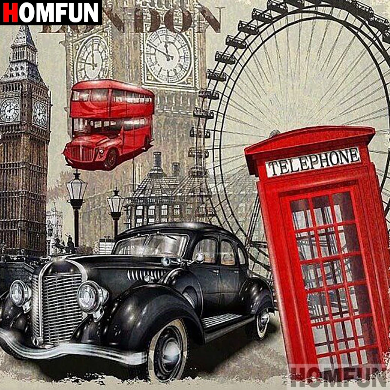 

HOMFUN Full Square/Round Drill 5D DIY Diamond Painting "car landscape" 3D Embroidery Cross Stitch 5D Home Decor A17690