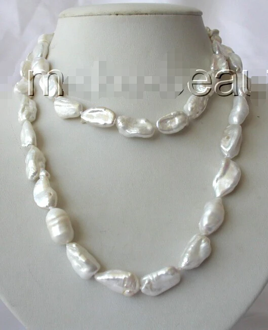 

>>>>stunning long 32" 20mm baroque white freshwater cultured pearl necklace h51