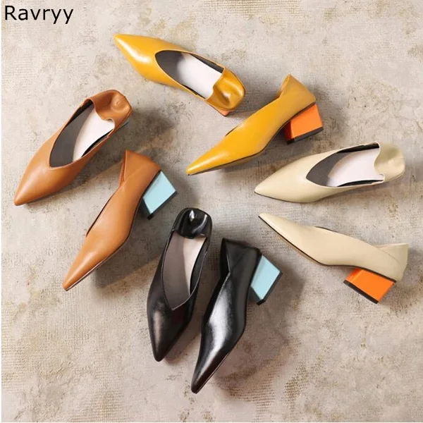 Candy Color Thick Heel Woman high heel Pointed Toe Sexy Pumps concise slip-on female dress shoes OL out fits elegant party shoes Candy Color Thick Heel Woman high heel Pointed Toe Sexy Pumps concise slip-on female dress shoes OL out fits elegant party shoes