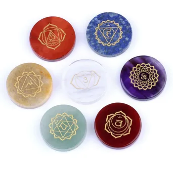 

yaye Chakra Stones-Healing Crystal With Engraved Chakra Symbols Set of 7 Holistic Balancing Polished Palm Stones