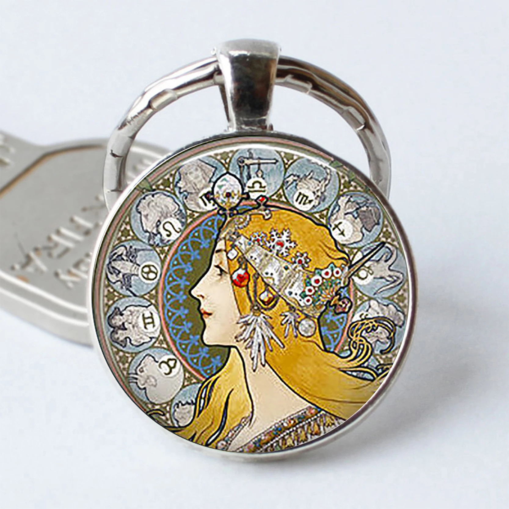 Зодиакальный брелок Art Nouveau ювелирный Mucha La Plume астрология ретро подарок астролога