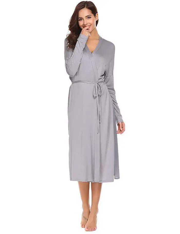Ekouaer, женский халат, халат, однотонный, длинный рукав, сзади, двойной слой, пижама, до середины икры, кимоно, спа, халаты, женская ночная одежда