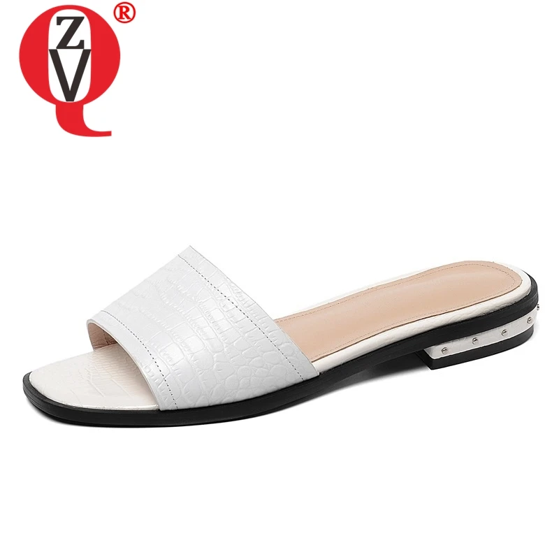 

ZVQ woman shoes 2019 summer new concise casual handmade genuine leather woman slippers outside low square heel open toe shoes