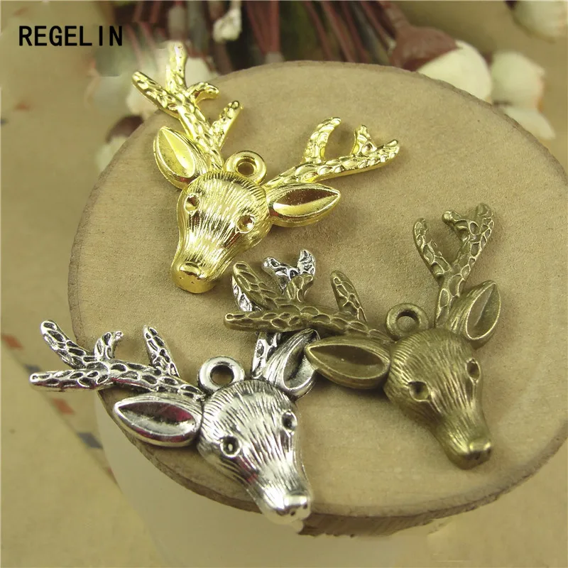

REGELIN Antique Bronze deer head Charm Pendant 10pcs 36x37mm for Diy Necklace Jewelry Accessories Making Handmade Craft