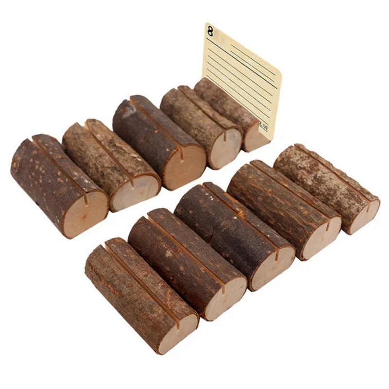  10PCS Countryside Style Natural Wood Stump Invitation Card Holder Photo Clip Wedding Decoration - 33059358775