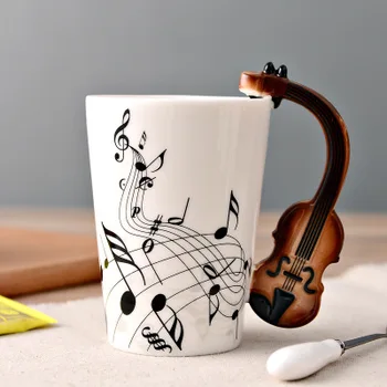 

Guitar Ceramic Cup Music Note Milk Juice Lemon Mug Coffee Tea Cup Office Drinkware Gift