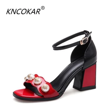 

KNCOKAR 2018 The spring and summer color white red leather coat of leather with a high heel and high heel