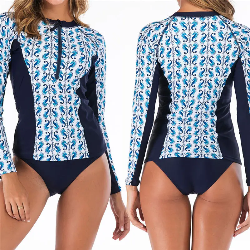 Слитный купальник с длинными рукавами купальный костюм принтом Rashguard 4as