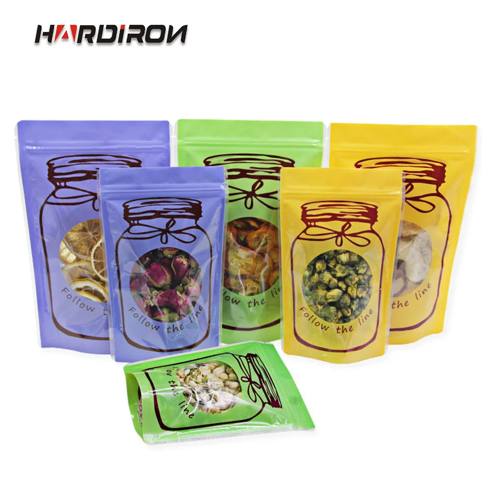 

HARDIRON 100PCS Purple Green Yellow Creative Front Bottle Pattern Transparent Window Bag Fruit Tea Nut Stand Ziplock Bag