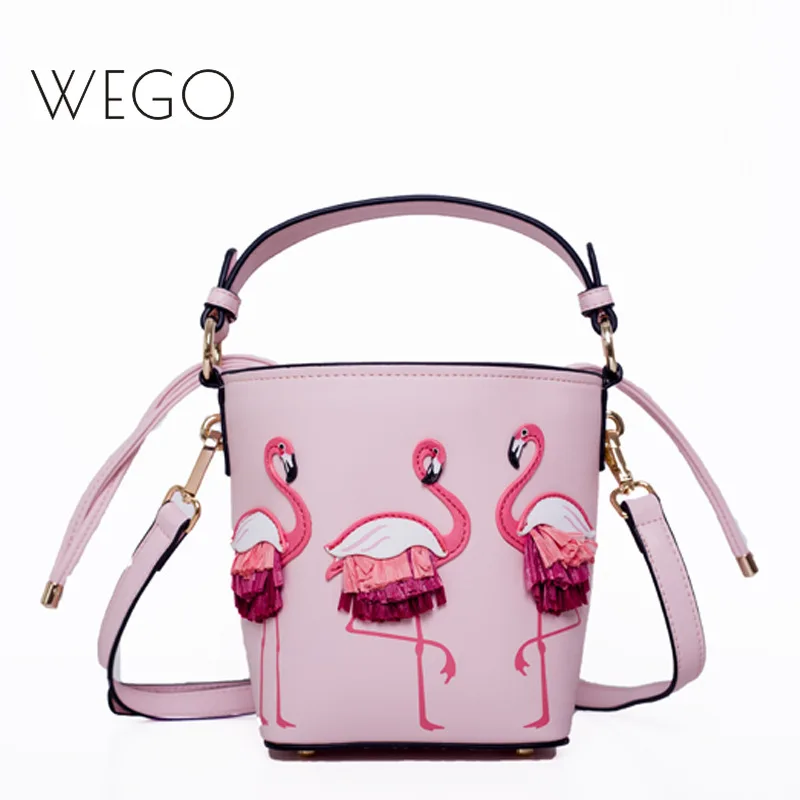 

Cute Flamingo Women Handbags Personality String Bucket Messenger Bags for Women PU Leather Crossbody Bags Bolsa Feminina Tote