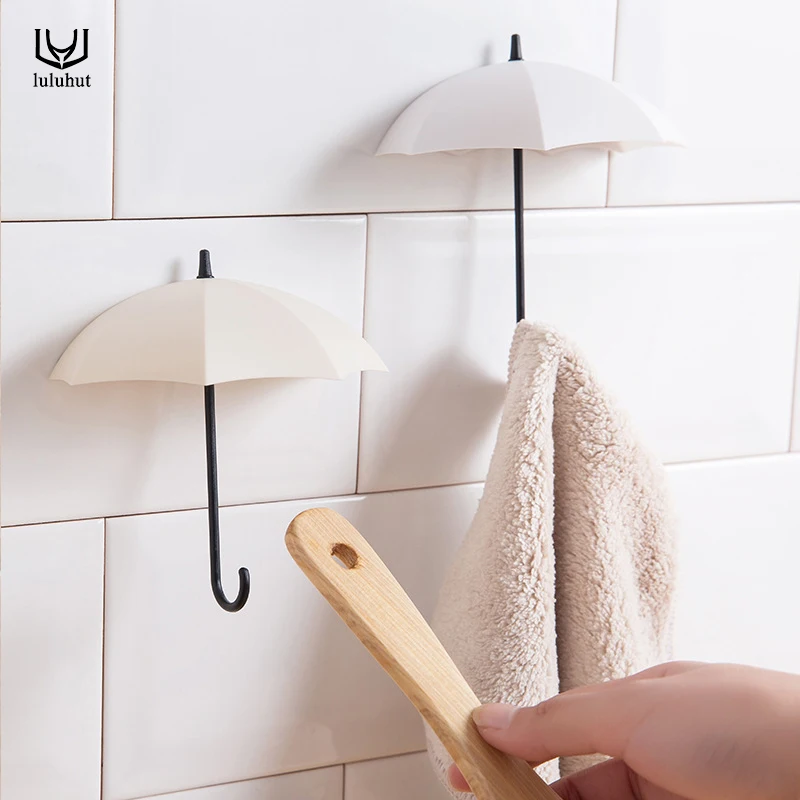 

luluhut 3 Pcs/lot umbrella hook strong adhesive wall hooks decorative rack umbrella pattern key hook wall rack bathroom hook