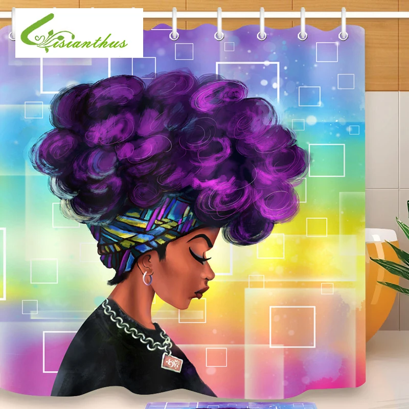 High Quality Bath Curtain Waterproof Bathroom African Woman Shower Curtain Polyester Fabric