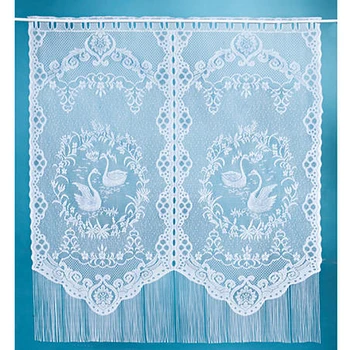 

European Swan Pattern Lace Pelmet Door Curtains for Kitchen Window Treatments Fringe Curtains for Kids Bedroom White Hotel Decor