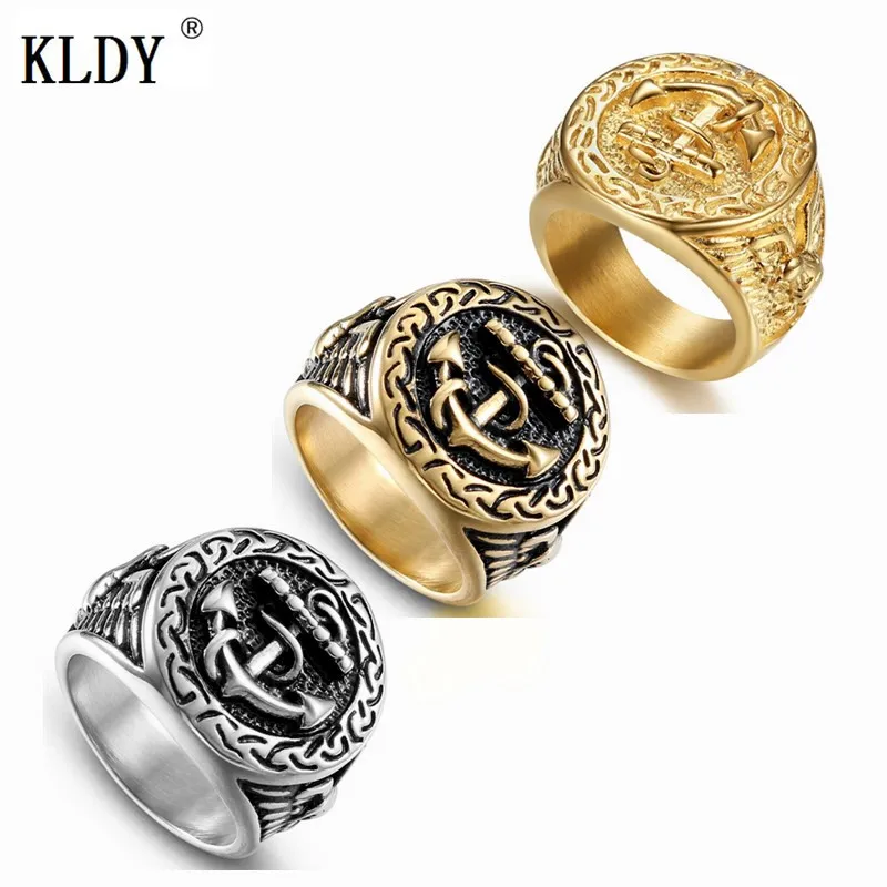 KLDY, кольцо из нержавеющей стали для мужчин и женщин, байкерское кольцо с якорем, золотое, массивные, в стиле панк, из фильма, мужские ювелирные изделия, рождественские подарки оптом