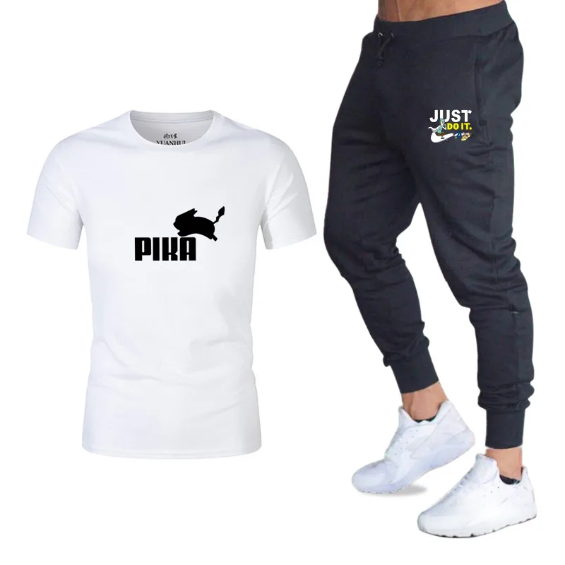 Summer Hot Sale Men's Sets T Shirts+pants Two Pieces Sets Casual Tracksuit Male 2019 Casual Tshirt Gyms Fitness trousers men