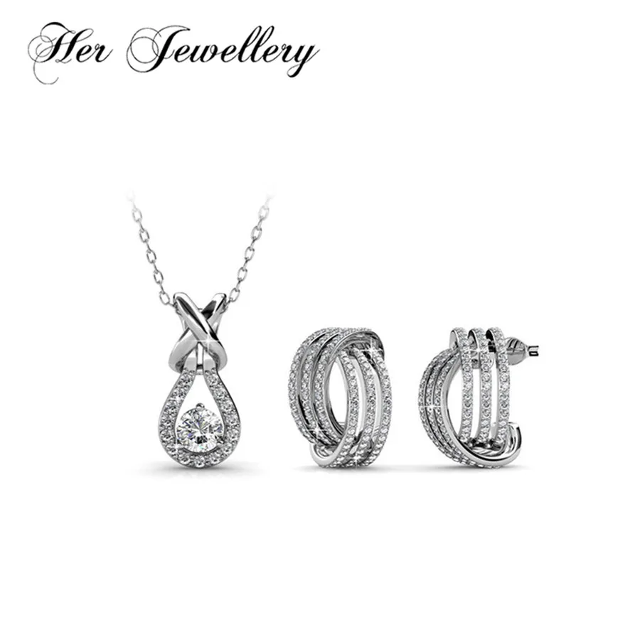 

Her Jewellery Geometric Trendy jewelry set earring and pendant necklace Made with crystals from Swarovski HS097