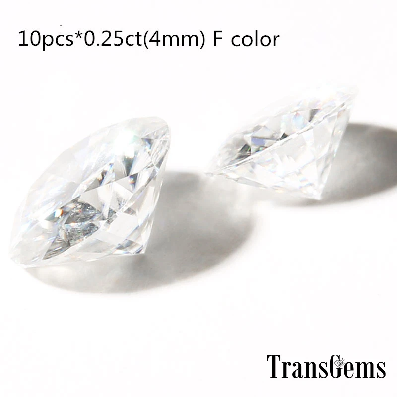 

TransGems 10pcs White Moissanite Loose Gem Stones Round Brilliant Cut 4 mm 0.25 Carat Near Colorless F