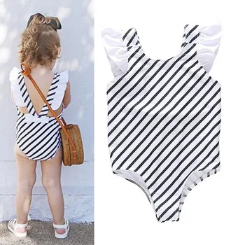 

DHL 100pcs Baby Girls Swimwear One-Piece Swimsuit Stripe Backless Romper Bathing Suit Summer Clothes
