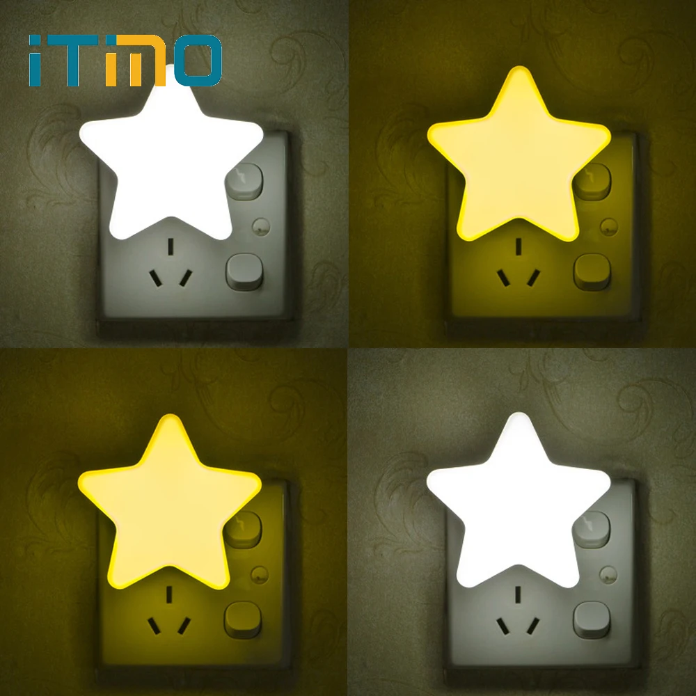 

ITimo Night Lamp Children Room Decoration Plug-in Wall Lamp Star Night Light Light Control Home Lighting Socket Lamp EU/US Plug