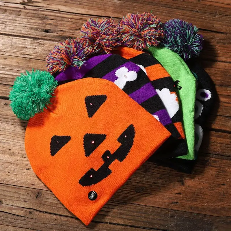 

1 PC Halloween Hat Unisex Men Women RED Light Beanie Hat Elastic Knitted Cap Costume For Halloween Party Supplies Decoration