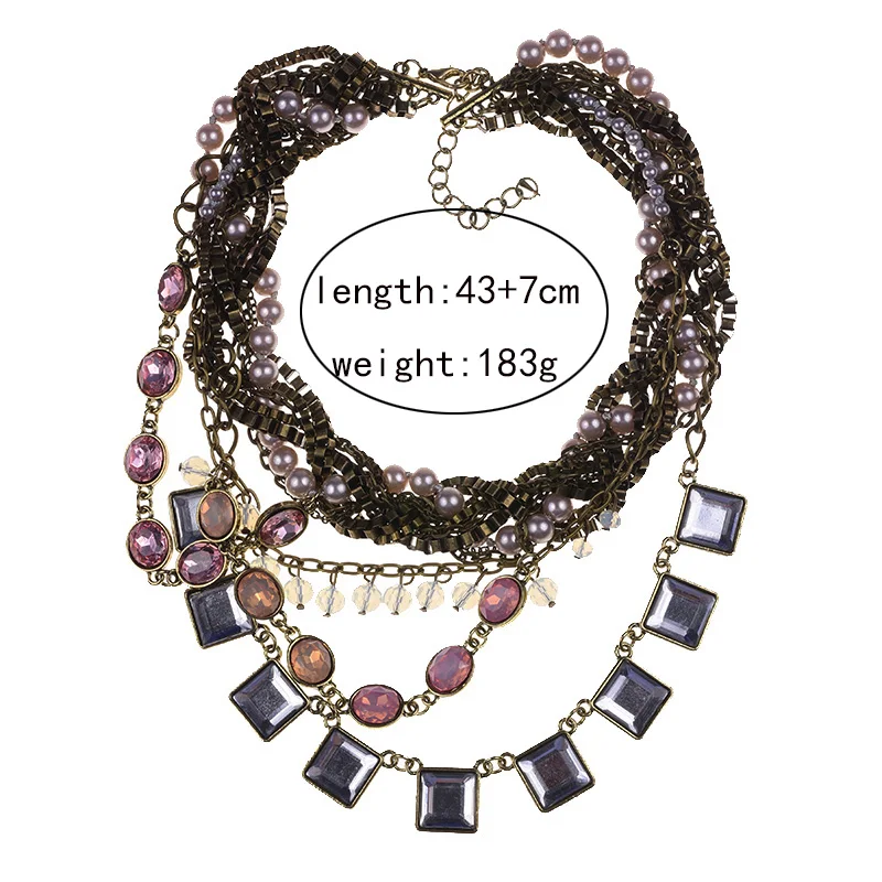 Многослойное ожерелье с искусственным жемчугом в богемном стиле, винтажное серое колье с розовой крицалевой подвеской, большие вечерние ювелирные изделия