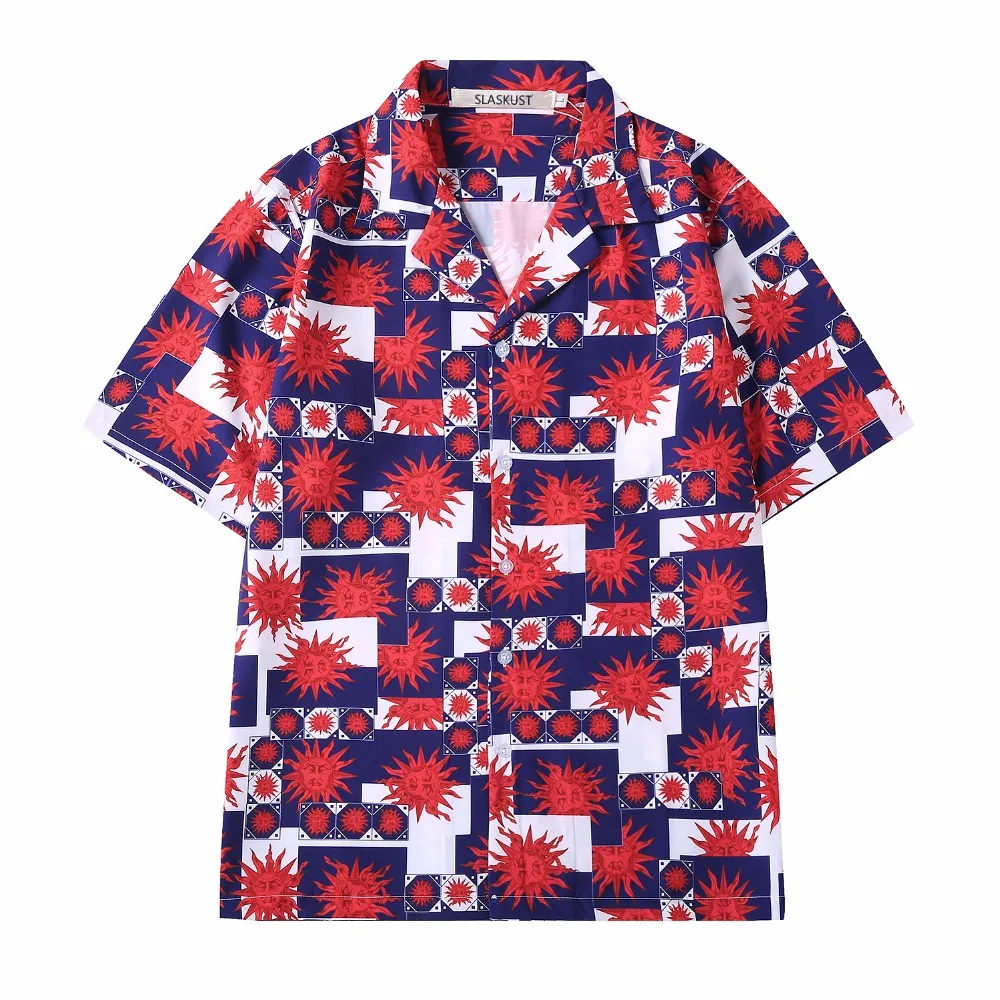 

Harajuku Color Block Printed Shirt Summer Unisex Short Sleeve Hawaii Shirts
