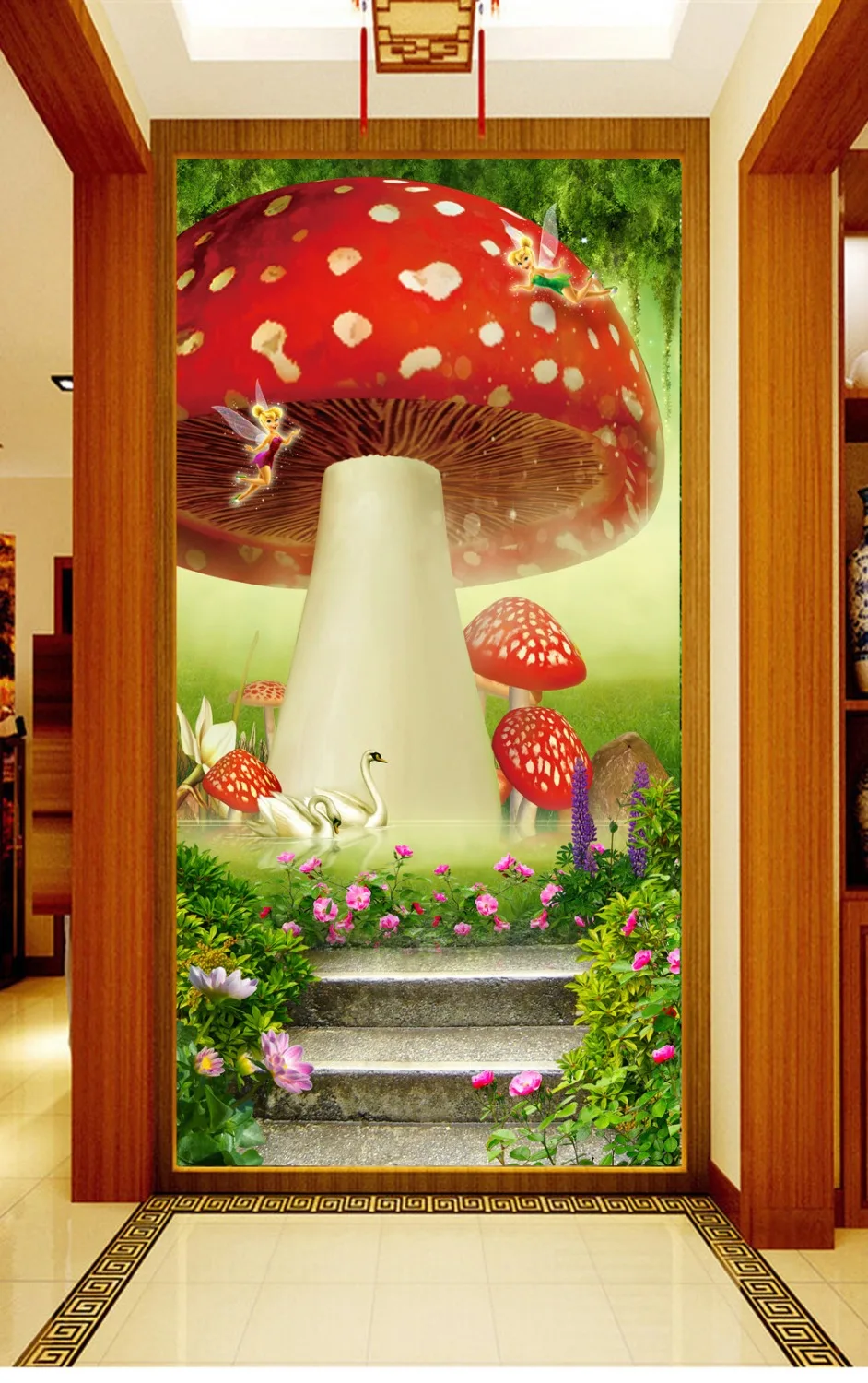 Custom 3D Mural Wallpaper Fantasy Cartoon Swan Lake Entrance Wall Decorative Mural Wallpaper