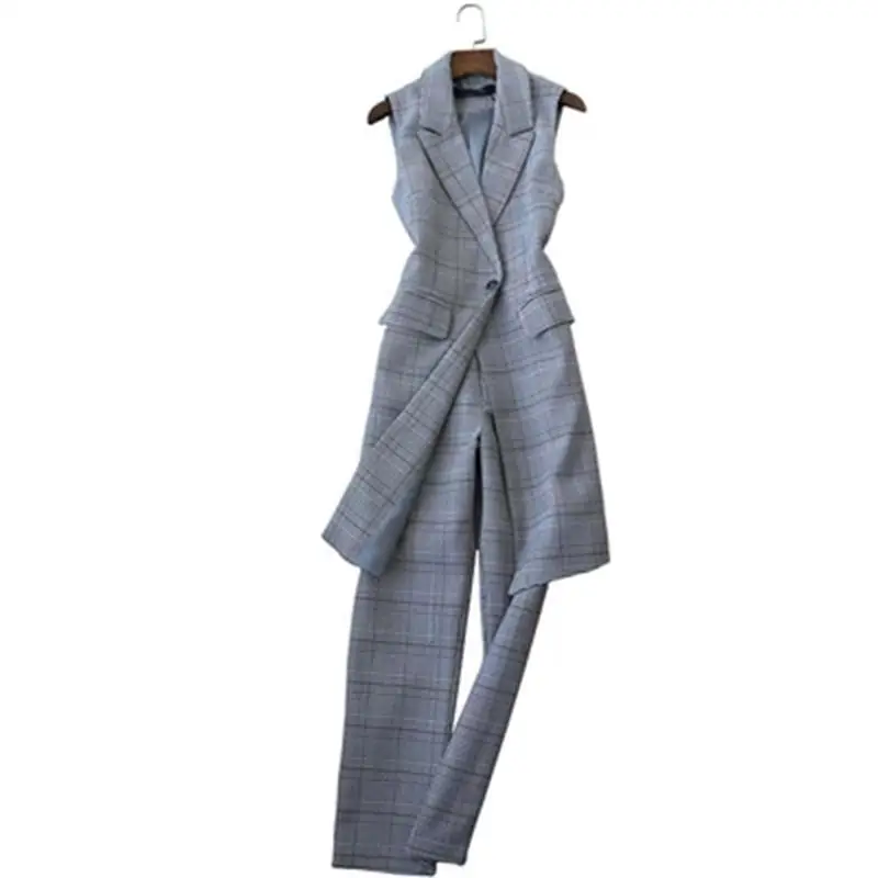 

Fashion suit female New British style Slim-fit fashion plaid sleeveless vest + pants two sets of ladies Leisure suit women