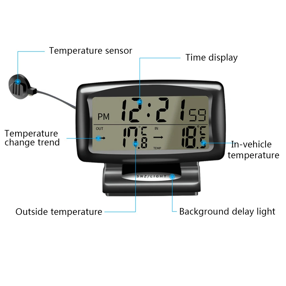 Автоматический внутренний и наружный термометр с двойными датчиками ЖК-дисплей с голубой подсветкой электронные часы для автомобиля измеритель температуры
