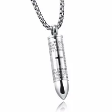 Fashion English Lord’s Prayer Cross Bullet Cremation Memorial Urn unscrewed Necklace Stainless Steel Pendant Jewelry H017