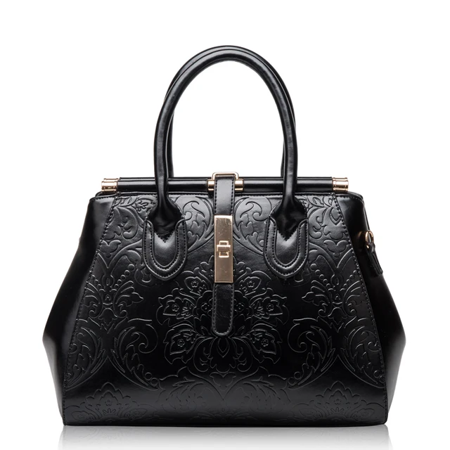 Elegance Women Vintage Frame Handbags Embossed Real Leather Designer Elegance Women Vintage Frame Handbags Embossed Real Leather Designer Shoulder Bags Top Grade Genuine Tote