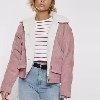 

2020 women's clothing fashion pink jackets Corduroy velour winter Jackets single button cotton casual coats Fleece thick coats