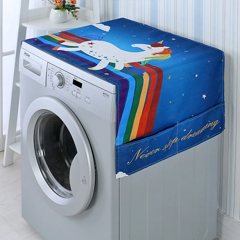 Cartoon Rainbow Horse Washing Machine Cover Refrigerator Cover Microwave Cotton Linen Waterproof Cover - Цвет: 8