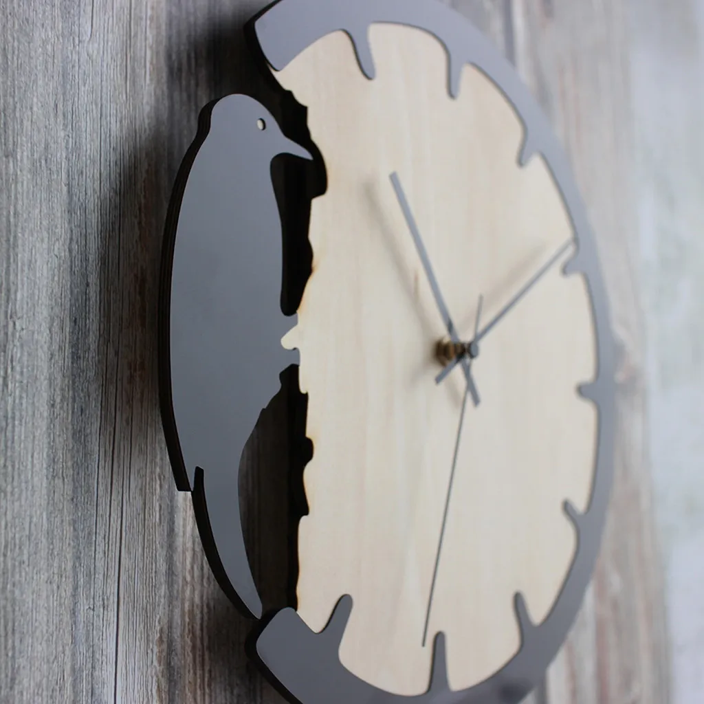 Простые и легкие механические немой указатель дятел круглые Настенные часы для дома, гостиной, спальни, подвесные украшения H0520