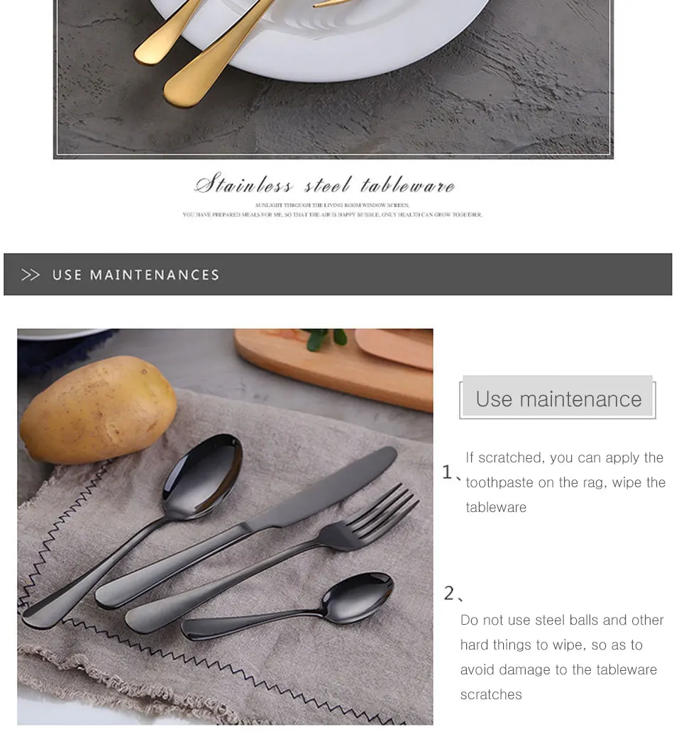 Gold Dinnerware Set Stainless Steel Cutlery Set 4 Pieces Black Knife Fork Set Tableware Gold Silver Cutleries Western Food Set (10)