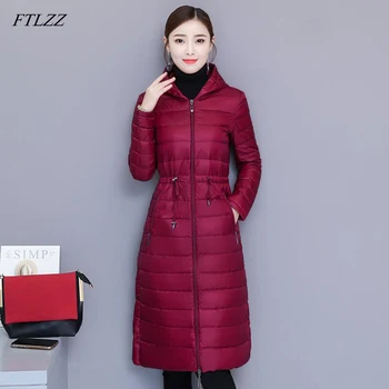 

FTLZZ Winter Coat Women White 90% Duck Down Jacket Medium Long Slim Hooded Parkas Ultra Light Down Coat Casual Outwear