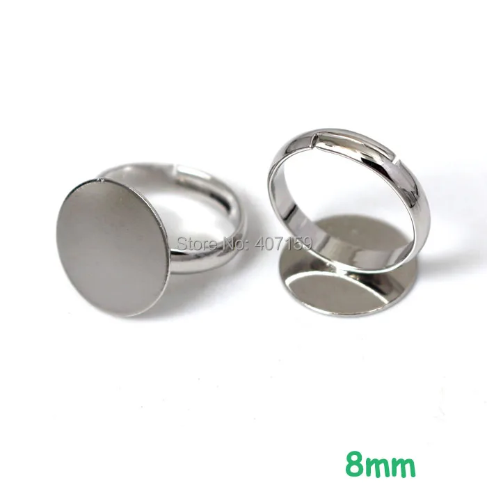 

(60 pieces/lot) 8mm Rhodium tone Plated Brass Blank Flat Circle Pad Cabochon Bases Children Kids Girls Rings Settings Findings