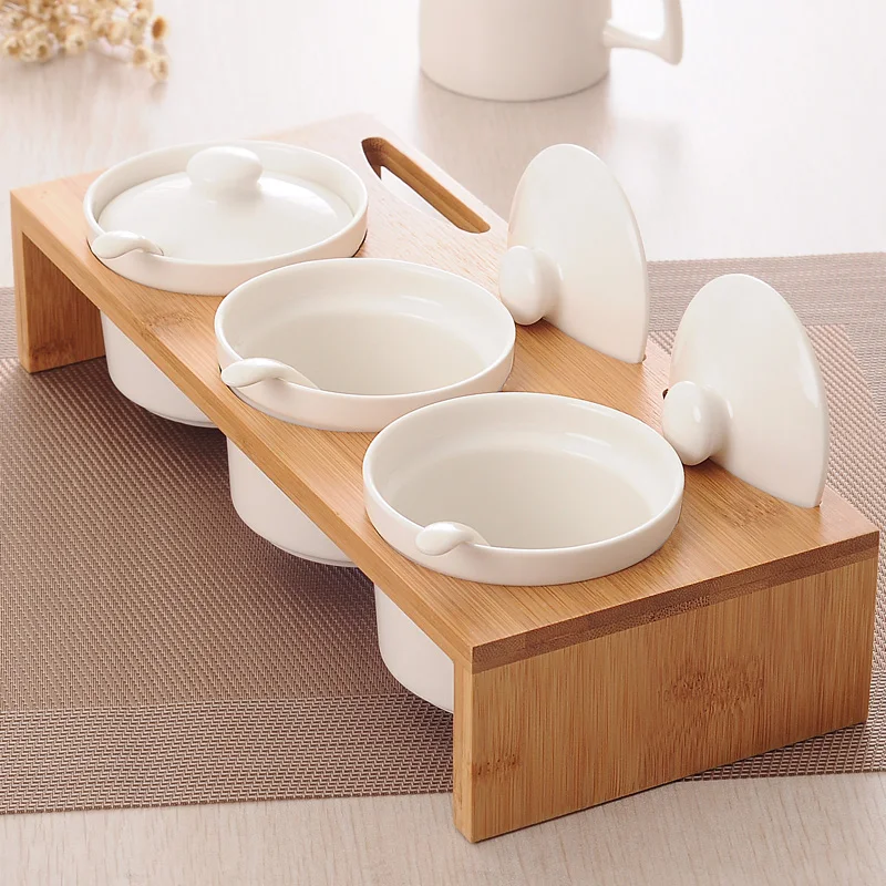 Creative household ceramic seasoning jar three piece kitchen seasoning