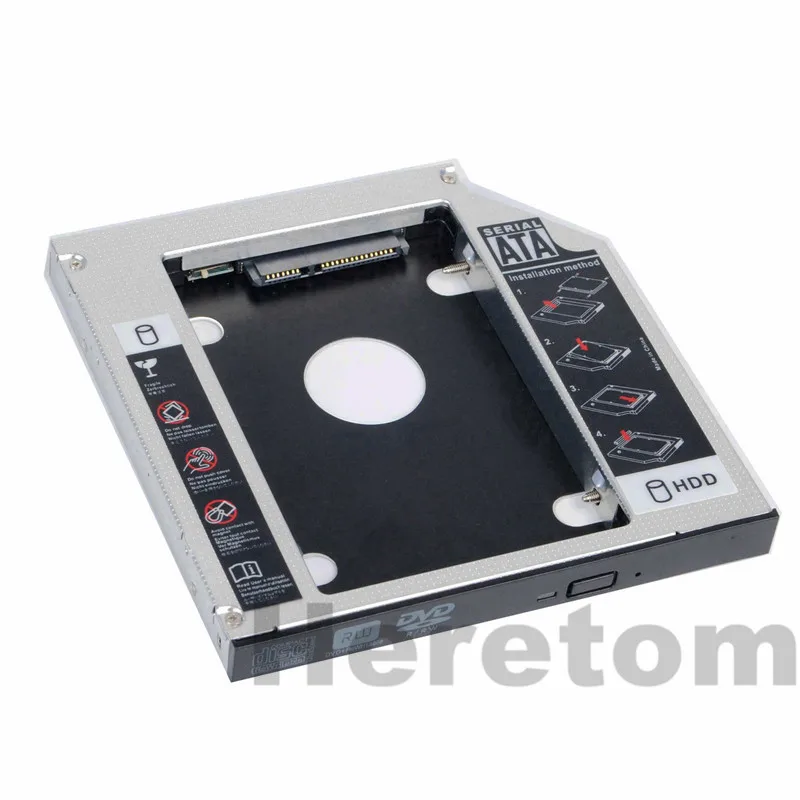 2 шт. Heretom Универсальный алюминий SATA к SATA 12,7 мм 2nd HDD SSD Optibay Caddy для ноутбука DVD CD-ROM Оптический Bay