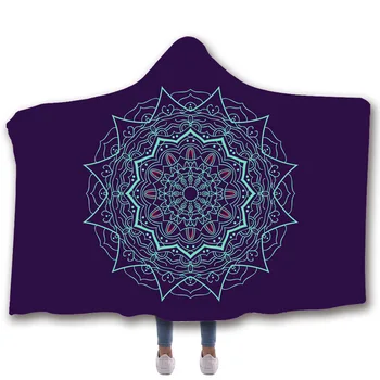 

3D Printed Plush Blue Hooded Blankets for Adults Kid Warm Wearable Fleece Woman Throw Blankets Microfiber Cloak on Sofa