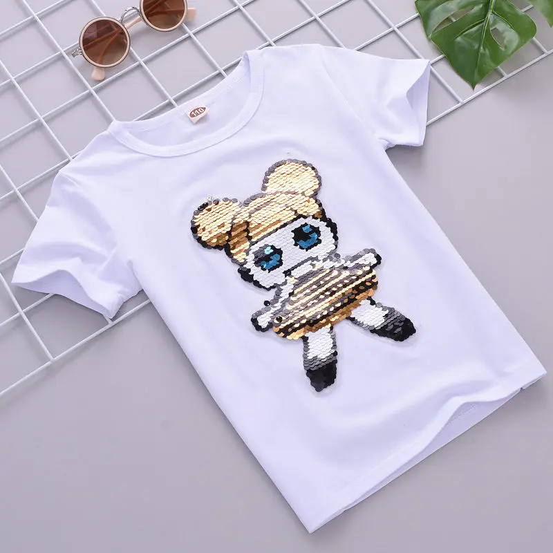 

Fashion Kids Tops Summer 2019 Tee Shirt Garcon Girl Cotton Cartoon Sequins T Shirt Children Summer Clothes for Baby Girl 3-14Yrs